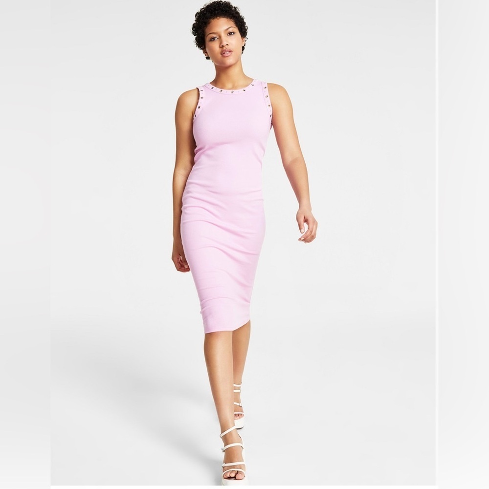 Bar III Pink Bodycon Midi Dress Crew Neck Sleeveless